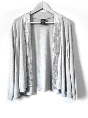 George Grey Heathered & Silver Sequin Trimmed Open Front Cardigan